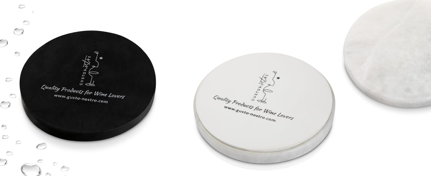 Gusto Nostro White Marble Coasters Set of 4 - Luxury Natural Stone Coasters for Drinks - Genuine Marble Kitchen Accessories, Round Artisanal Stone Coaster for Kitchen Counter, Coffee Table, Home Decor