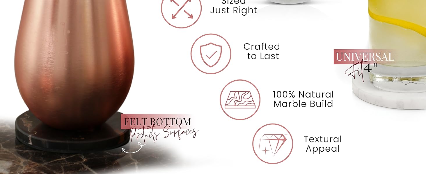 Gusto Nostro White Marble Coasters Set of 4 - Luxury Natural Stone Coasters for Drinks - Genuine Marble Kitchen Accessories, Round Artisanal Stone Coaster for Kitchen Counter, Coffee Table, Home Decor