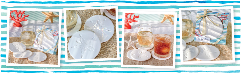 Kate Aspen Absorbent Sand Dollar Drink Coasters Set of 4– Coastal Decor, Nautical Home Decorations, Housewarming Gift, & Beach Themed Coasters for Drinks