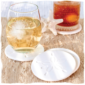 Kate Aspen Absorbent Sand Dollar Drink Coasters Set of 4– Coastal Decor, Nautical Home Decorations, Housewarming Gift, & Beach Themed Coasters for Drinks