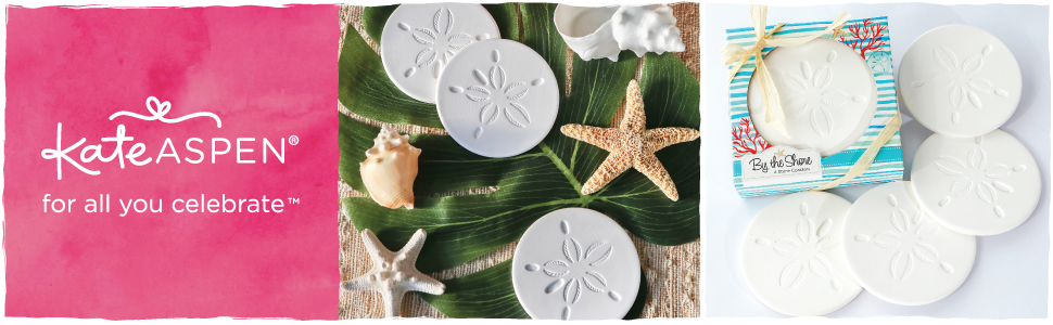 Kate Aspen Absorbent Sand Dollar Drink Coasters Set of 4– Coastal Decor, Nautical Home Decorations, Housewarming Gift, & Beach Themed Coasters for Drinks