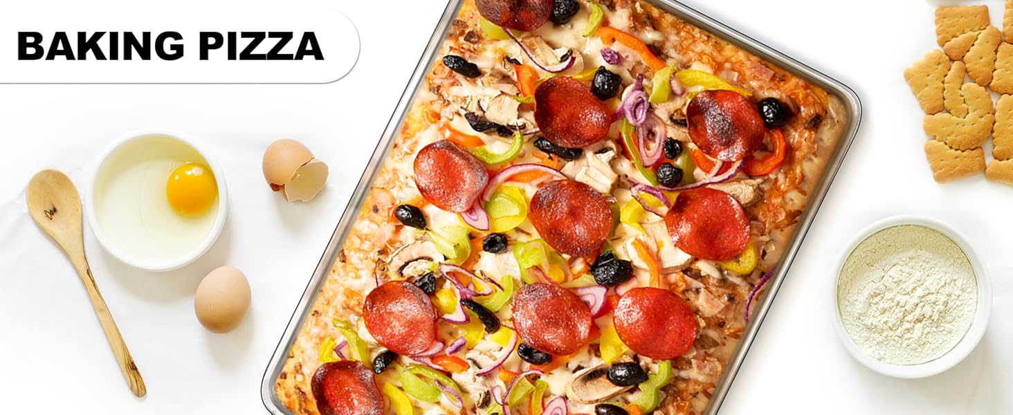 Half Sheet Pans with Rack Set, 18 Inch Commercial Quality Baking Sheet Pan Set, Natural Aluminum Cookie Sheet, Warp Resistant Nonstick Thick Cookie Tray Pans for Baking, Roasting