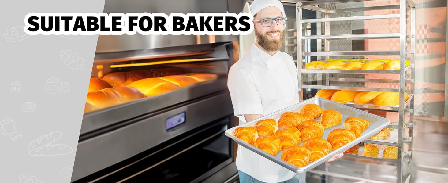 Half Sheet Pans with Rack Set, 18 Inch Commercial Quality Baking Sheet Pan Set, Natural Aluminum Cookie Sheet, Warp Resistant Nonstick Thick Cookie Tray Pans for Baking, Roasting