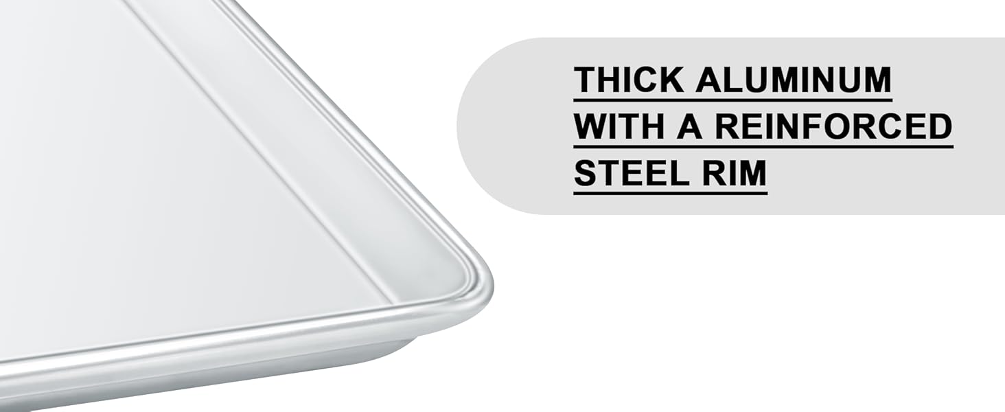 Half Sheet Pans with Rack Set, 18 Inch Commercial Quality Baking Sheet Pan Set, Natural Aluminum Cookie Sheet, Warp Resistant Nonstick Thick Cookie Tray Pans for Baking, Roasting