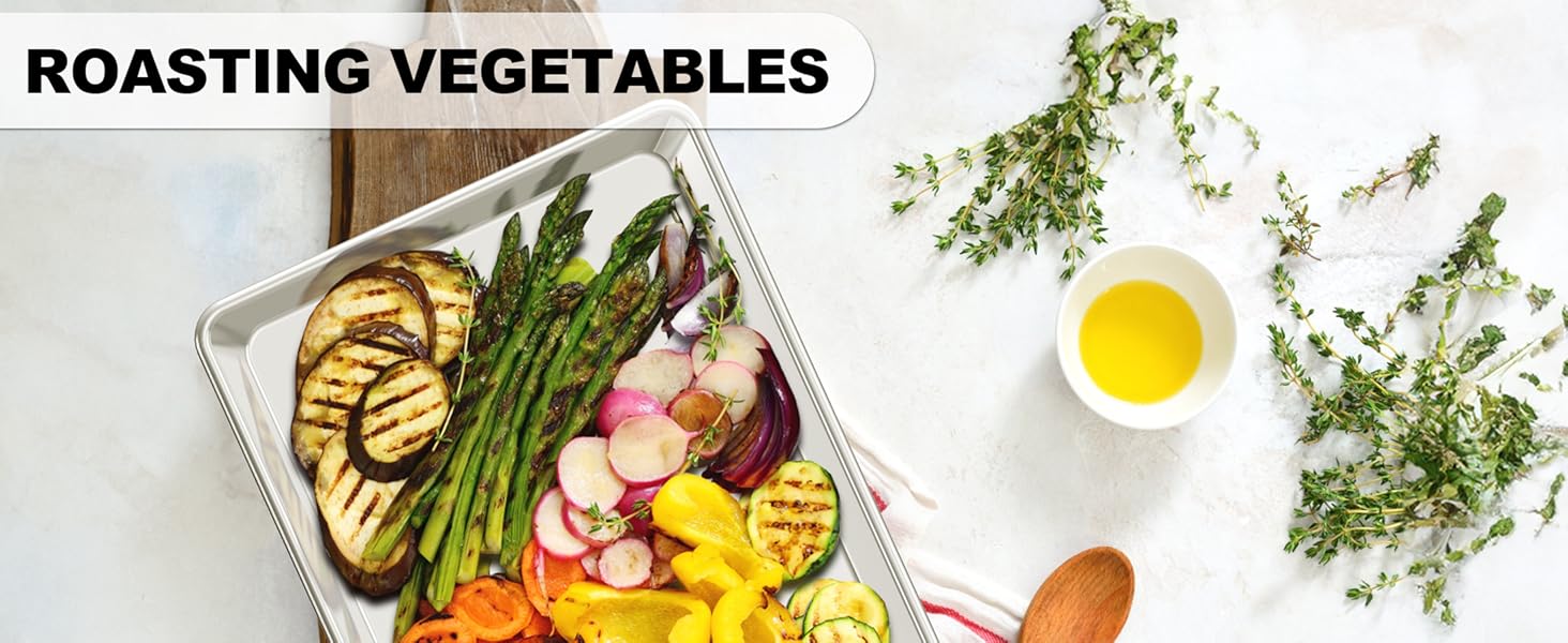 Half Sheet Pans with Rack Set, 18 Inch Commercial Quality Baking Sheet Pan Set, Natural Aluminum Cookie Sheet, Warp Resistant Nonstick Thick Cookie Tray Pans for Baking, Roasting