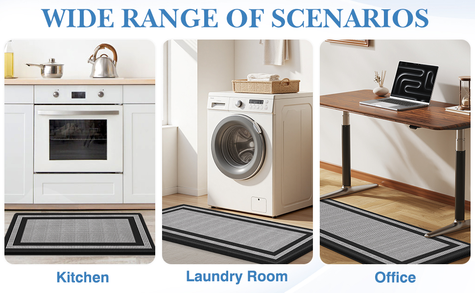 LuxStep Kitchen Mats [2 PCS] Cushioned Kitchen Rugs Anti-Fatigue Floor Comfort Mat,Non-Slip Standing Desk Mat,Waterproof Kitchen Rug Set for Kitchen,Floor,Office,Classic Black