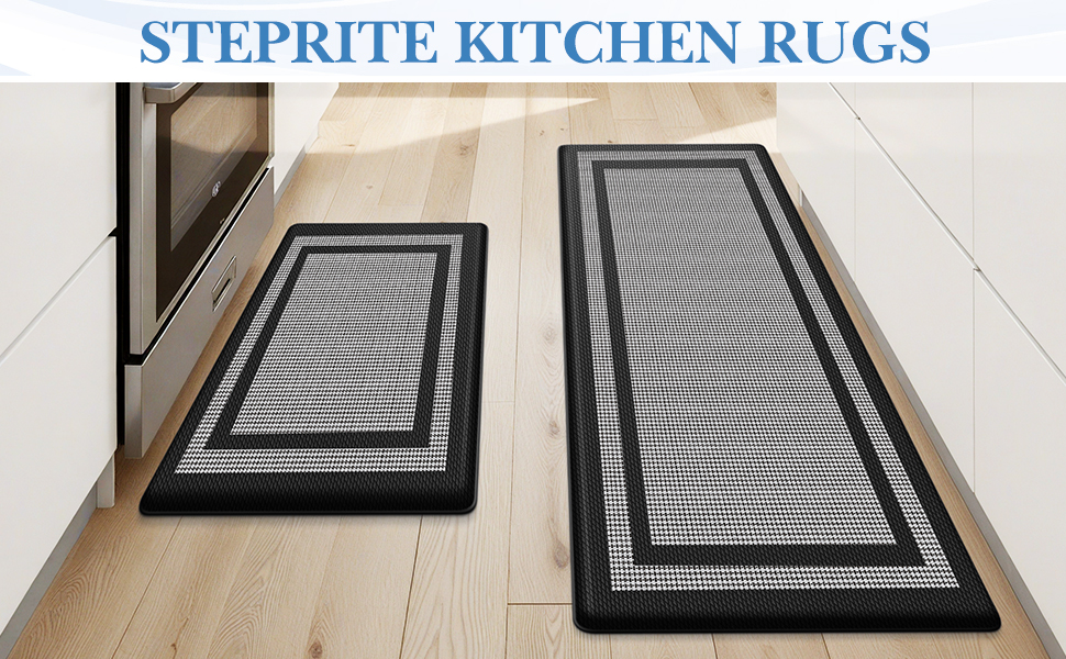 LuxStep Kitchen Mats [2 PCS] Cushioned Kitchen Rugs Anti-Fatigue Floor Comfort Mat,Non-Slip Standing Desk Mat,Waterproof Kitchen Rug Set for Kitchen,Floor,Office,Classic Black
