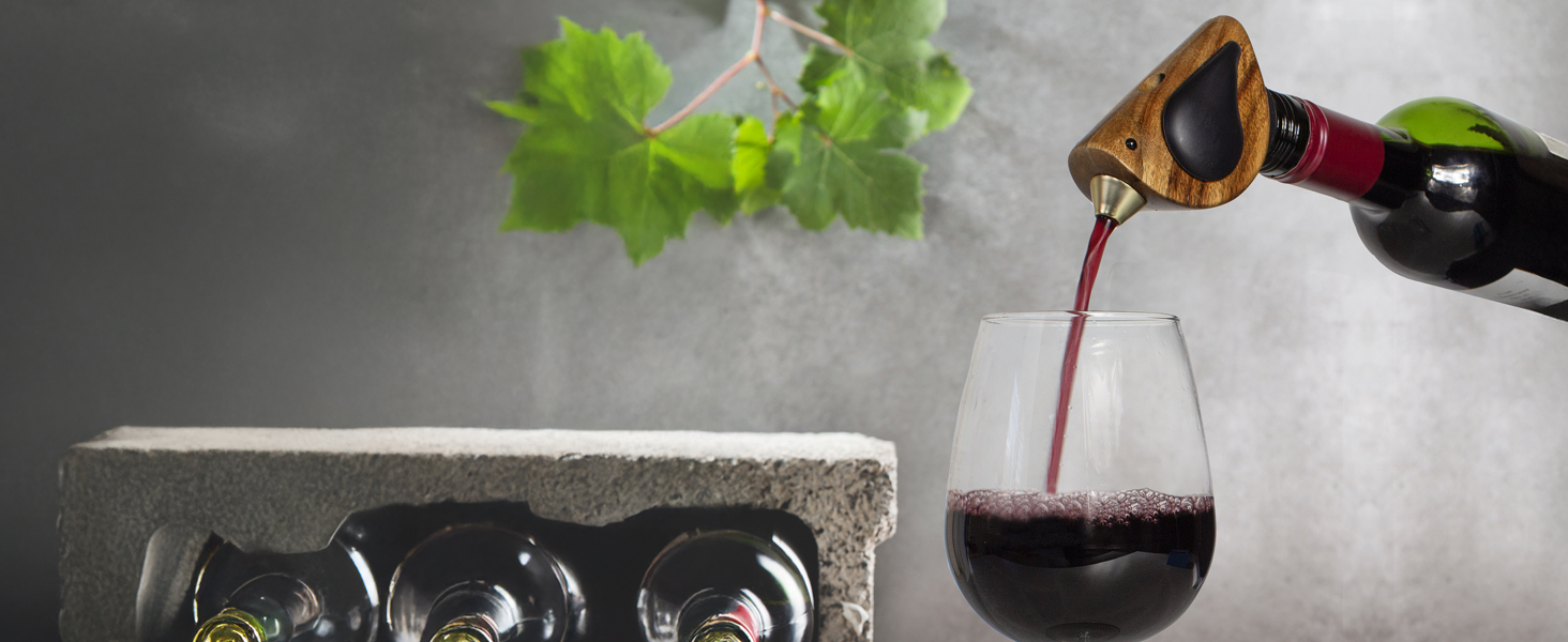 Songbird Specialties Wine Bottle Pourer, Fun Wine Pourer Spout Sings While It Pours, Airtight Wine Bottle Sealer, Acacia Wood with Black Wings