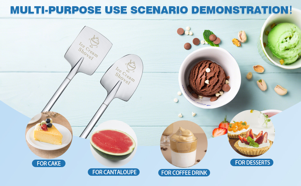 2 Pcs Ice Cream Shovel Set - Funny Loving Gift (Birthday/Holiday Gift for Family and Friends), Premium 304 Stainless Steel Dessert Spoons for Eating Ice Cream