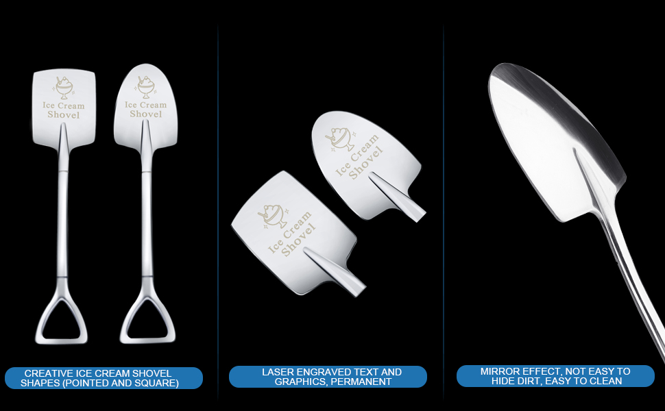 2 Pcs Ice Cream Shovel Set - Funny Loving Gift (Birthday/Holiday Gift for Family and Friends), Premium 304 Stainless Steel Dessert Spoons for Eating Ice Cream