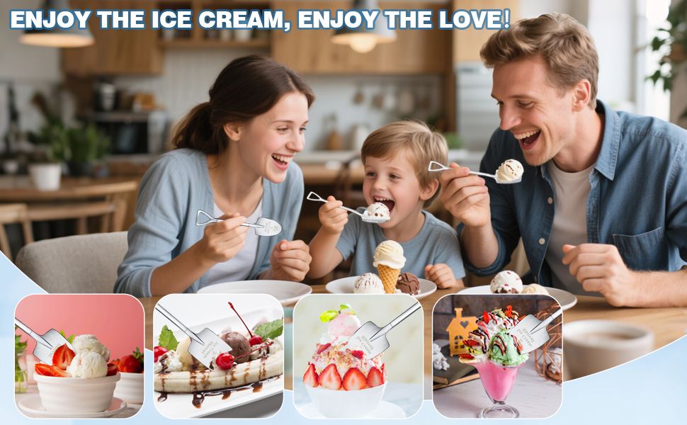 2 Pcs Ice Cream Shovel Set - Funny Loving Gift (Birthday/Holiday Gift for Family and Friends), Premium 304 Stainless Steel Dessert Spoons for Eating Ice Cream
