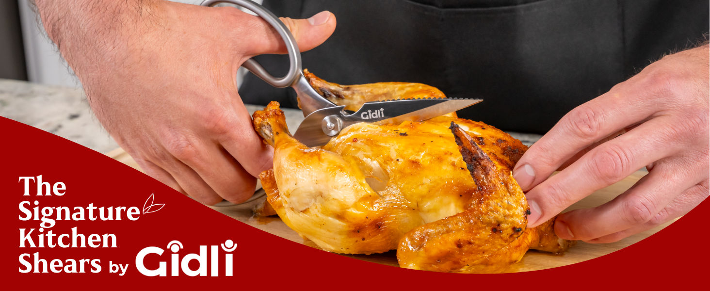 Premium Kitchen Scissors by Gidli – Lifetime Replacement Warranty* - Heavy Duty Kitchen Shears for Food – All-Purpose Stainless Steel Scissors – Dishwasher Safe, Comes Apart for Easy Cleaning