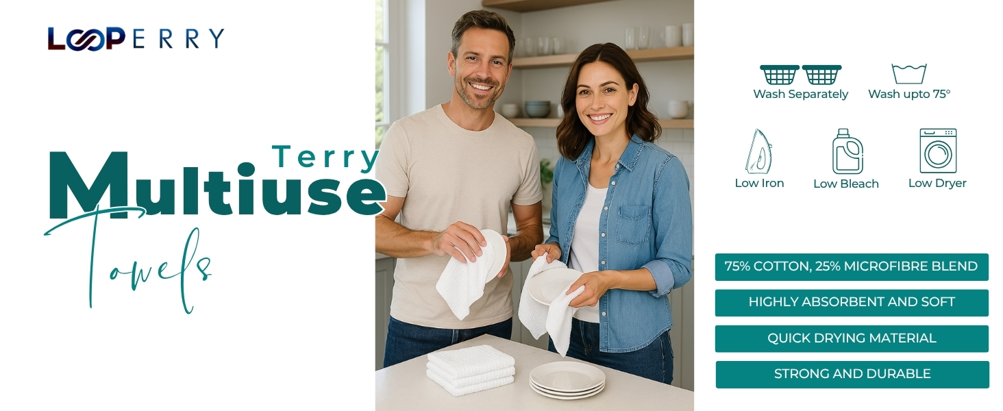 Looperry White Terry Cloth Rags (16 Pack) 16