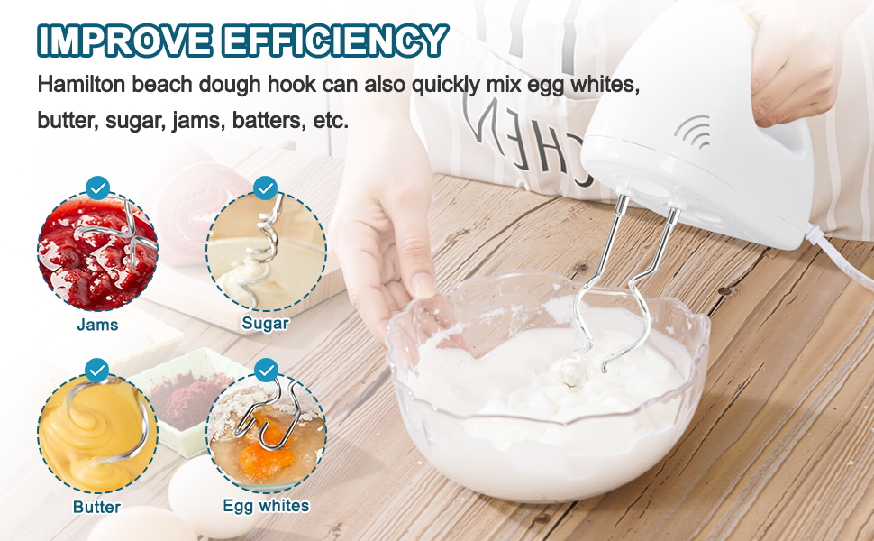 990143000 2-Pack Stainless Steel Mixer Dough Hooks for Hamilton Beach Hand Mixer, Dough Hook Replacement Attachments Compatible with 62630R, 62632R, 62633R, 62580