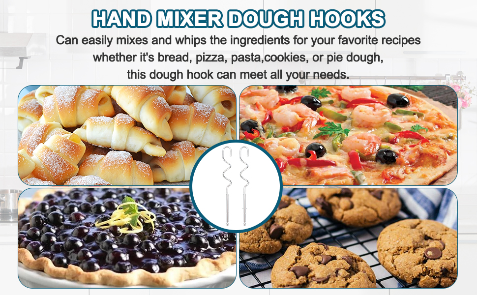 990143000 2-Pack Stainless Steel Mixer Dough Hooks for Hamilton Beach Hand Mixer, Dough Hook Replacement Attachments Compatible with 62630R, 62632R, 62633R, 62580