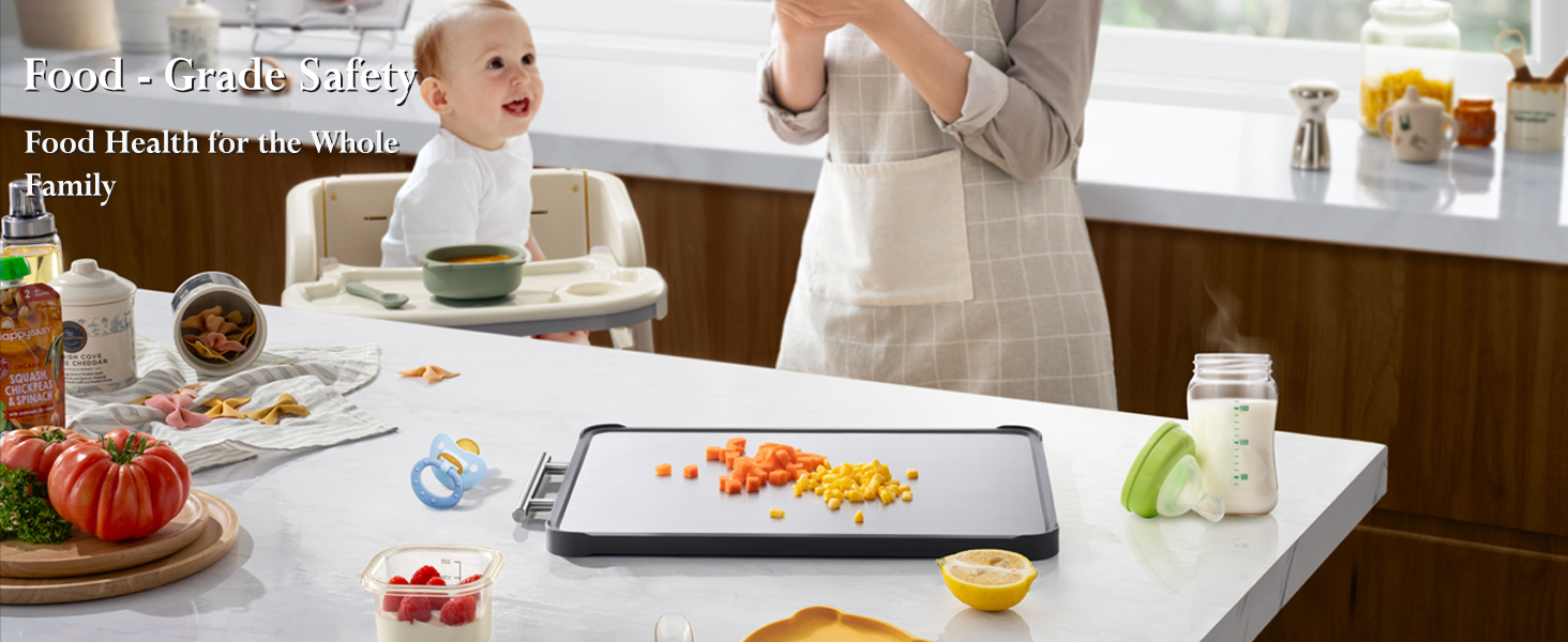 2 Pack Stainless Steel Cutting Board Set, Large Cutting Boards for Kitchen, Double Sided Meat Chopping Board with Handle, Non Toxic Wheat Straw PP/Dishwasher Safe/Food-Grade (16×11 In)