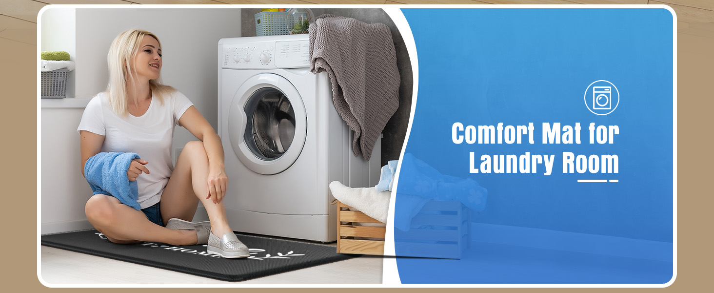 HappyTrends Kitchen Mat for Floor, 2PCS Cushioned Anti-Fatigue Kitchen Rugs, Waterproof Non-Slip Standing Mats and Rugs Set for Kitchen, Office, Laundry, Black, 17.3