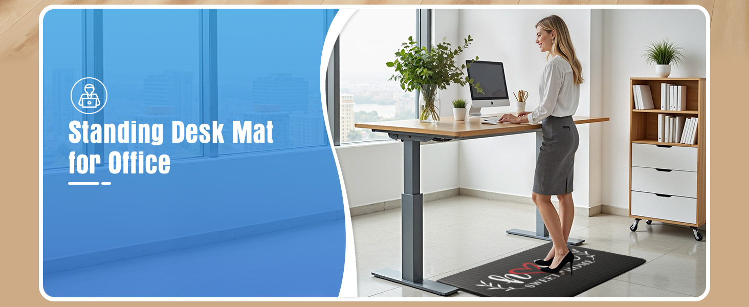 HappyTrends Kitchen Mat for Floor, 2PCS Cushioned Anti-Fatigue Kitchen Rugs, Waterproof Non-Slip Standing Mats and Rugs Set for Kitchen, Office, Laundry, Black, 17.3