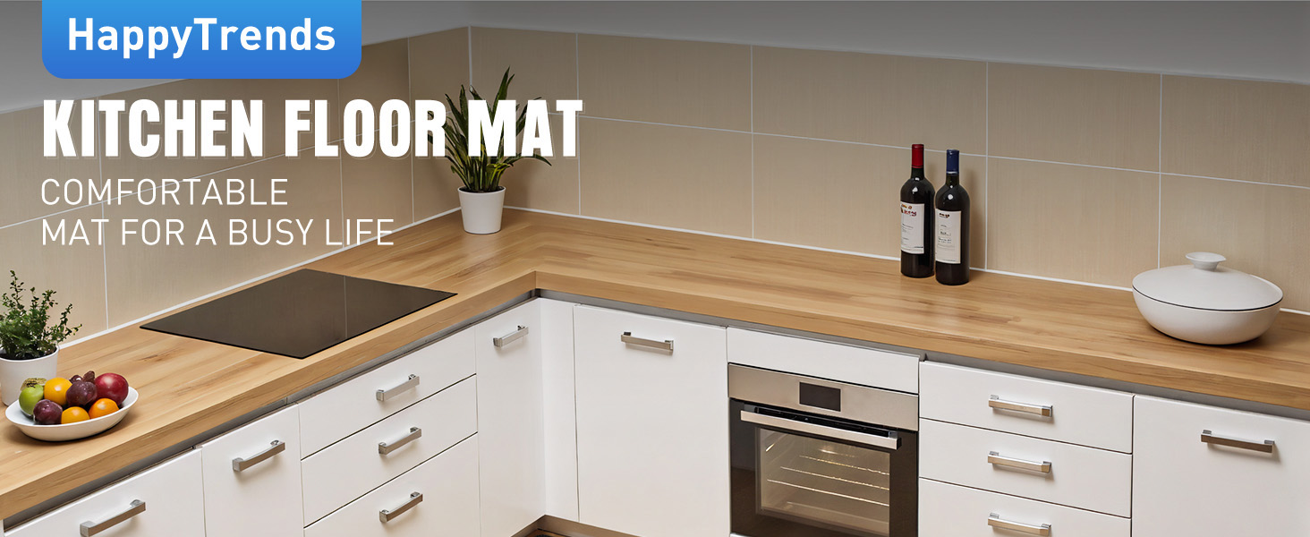 HappyTrends Kitchen Mat for Floor, 2PCS Cushioned Anti-Fatigue Kitchen Rugs, Waterproof Non-Slip Standing Mats and Rugs Set for Kitchen, Office, Laundry, Black, 17.3