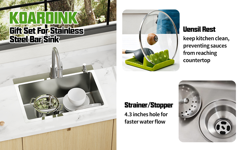 25x18 Inch Kitchen And Bar Sink - Stainless Steel Drop In Single Bowl Topmount Modern Kitchen And Bar Sink With Spoon Rest,Drain Strainer Set Compatibility With Various Kitchen&Bar Style