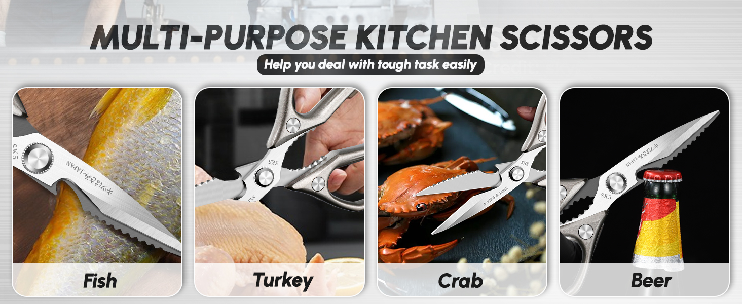 SSGP Kitchen Shears Set, All Purpose Heavy Duty Poultry Shears, Sharp Japanese Meat Scissors, Dishwash Safe Stainless Steel Kitchen Scissors for Food, Chicken Bones, Turkey, Christmas Gifts Women Men
