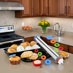 Rolling Pin with Adjustable Thickness Rings for Baking,Stainless Steel Dough Roller,Baking Supplies for Cookie Fondant Pizza Cake Pasta