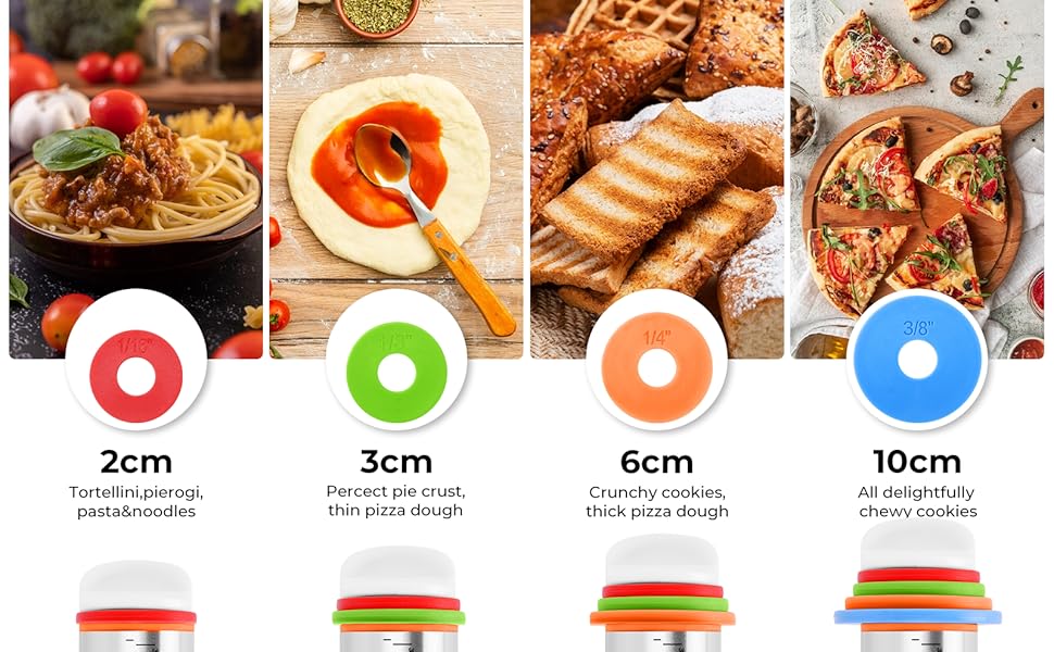 Rolling Pin with Adjustable Thickness Rings for Baking,Stainless Steel Dough Roller,Baking Supplies for Cookie Fondant Pizza Cake Pasta