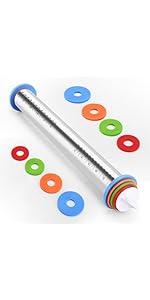 Rolling Pin with Adjustable Thickness Rings for Baking,Stainless Steel Dough Roller,Baking Supplies for Cookie Fondant Pizza Cake Pasta