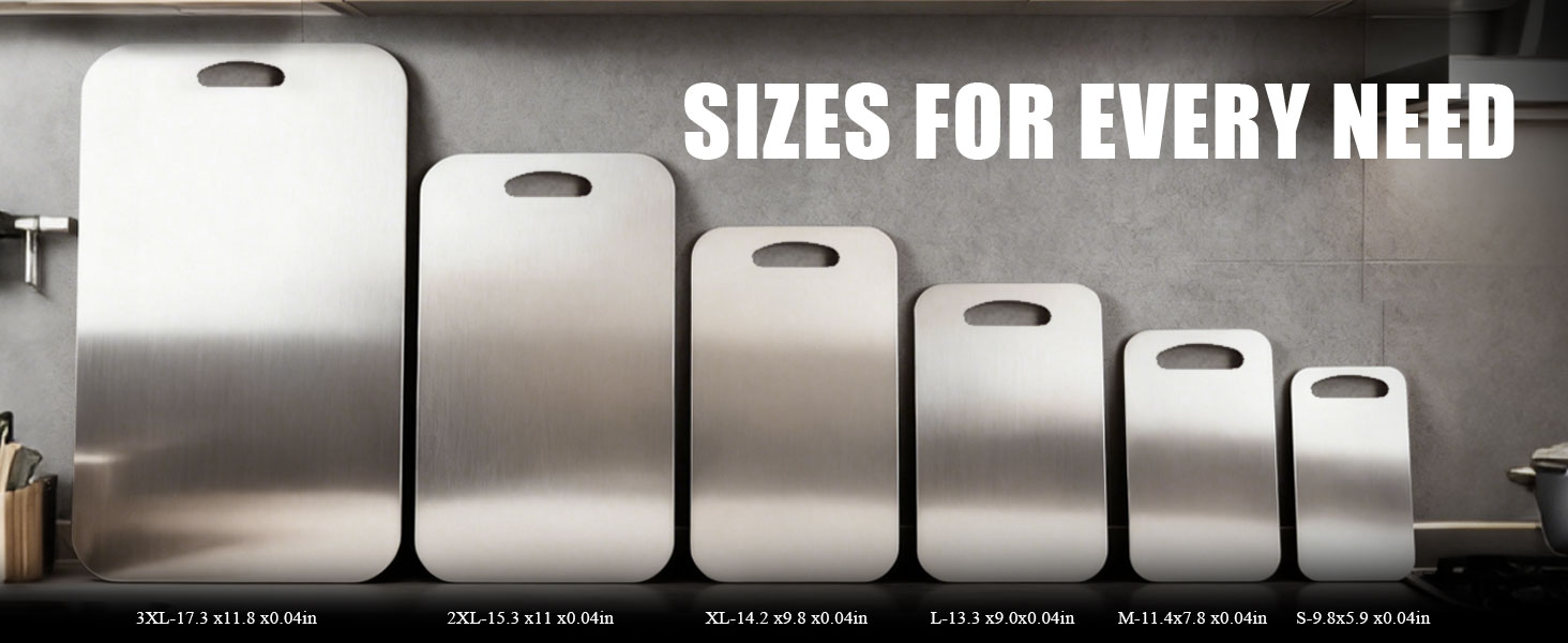 URMONA 3 PCS 304 Stainless Steel Cutting Board For Kitchen, Non-Staining&Odor-Free, Burr-Free Edges, Dishwasher Safe, Non Toxic Cutting Board（S+M+L）