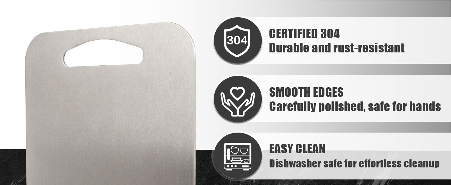 URMONA 3 PCS 304 Stainless Steel Cutting Board For Kitchen, Non-Staining&Odor-Free, Burr-Free Edges, Dishwasher Safe, Non Toxic Cutting Board（S+M+L）