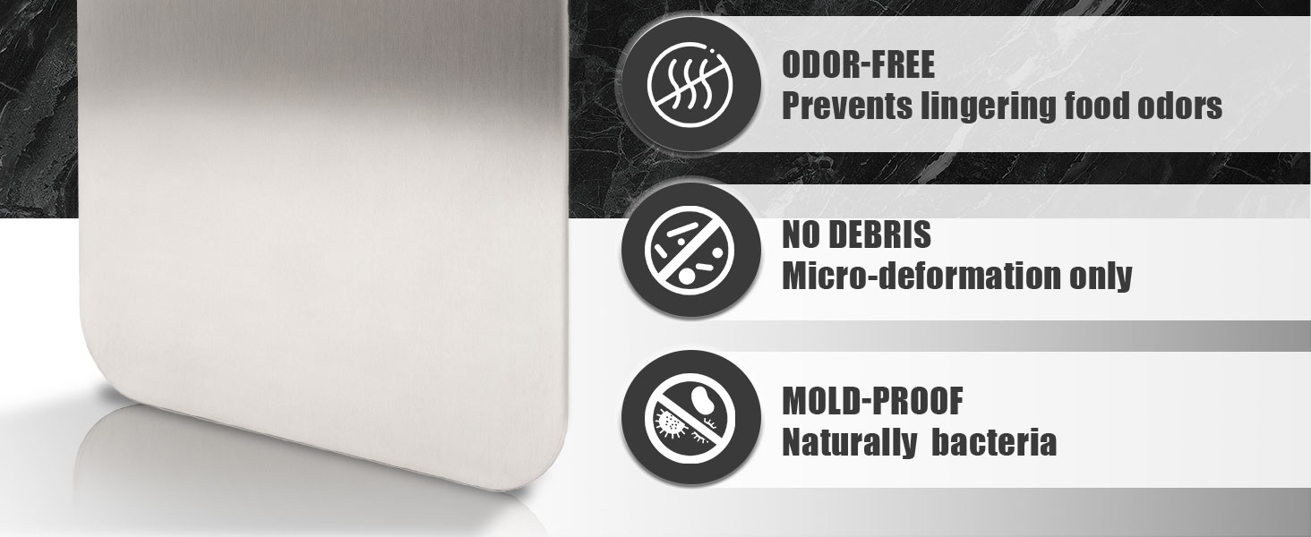 URMONA 3 PCS 304 Stainless Steel Cutting Board For Kitchen, Non-Staining&Odor-Free, Burr-Free Edges, Dishwasher Safe, Non Toxic Cutting Board（S+M+L）