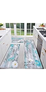 Red Teal Floral Kitchen Rugs and Mats Non-Skid Washable for Floor, Floral Teal Kitchen Decor and Accessories Kitchen Mat Set of 3, 17