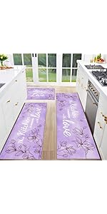 Red Teal Floral Kitchen Rugs and Mats Non-Skid Washable for Floor, Floral Teal Kitchen Decor and Accessories Kitchen Mat Set of 3, 17