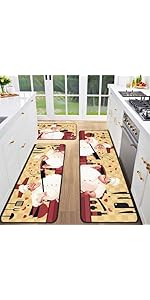 Red Teal Floral Kitchen Rugs and Mats Non-Skid Washable for Floor, Floral Teal Kitchen Decor and Accessories Kitchen Mat Set of 3, 17
