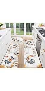 Red Teal Floral Kitchen Rugs and Mats Non-Skid Washable for Floor, Floral Teal Kitchen Decor and Accessories Kitchen Mat Set of 3, 17