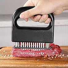 MANJIA Meat Tenderizer Needle Stainless Steel Hand Held, Blade Tenderizer for Meat, Meat Tenderizer Tool for Tenderizing Chicken, Steak, BBQ（Ultra Sharp 48 Blades Kitchen Cooking Tool）