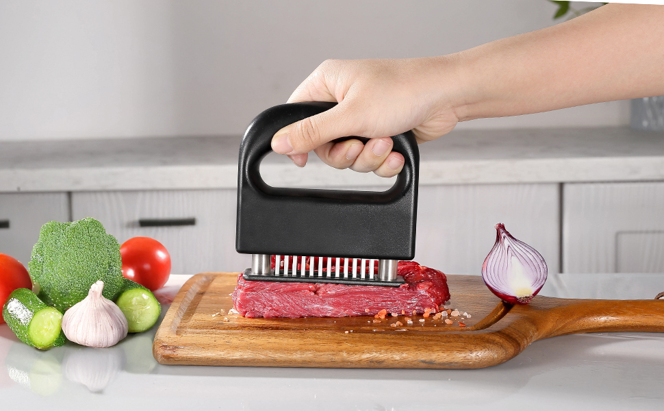 MANJIA Meat Tenderizer Needle Stainless Steel Hand Held, Blade Tenderizer for Meat, Meat Tenderizer Tool for Tenderizing Chicken, Steak, BBQ（Ultra Sharp 48 Blades Kitchen Cooking Tool）