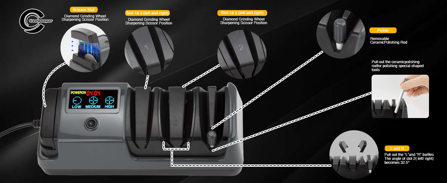 Professional 3-Stage Electric Knife Sharpener for Kitchen Knives, LCD Screen, 100% Diamond Abrasive, Adjustable Rotational Speed, Precision Angle Guides for All Kitchen Knives