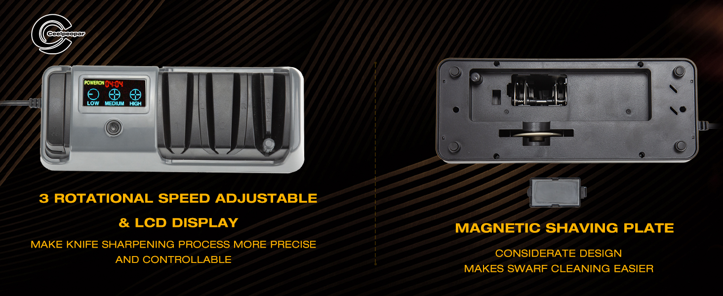 Professional 3-Stage Electric Knife Sharpener for Kitchen Knives, LCD Screen, 100% Diamond Abrasive, Adjustable Rotational Speed, Precision Angle Guides for All Kitchen Knives