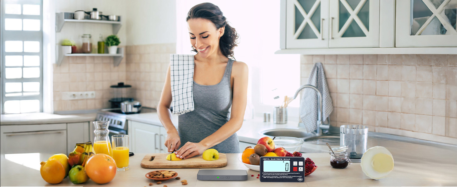 Rechargeable Digital Kitchen Food Scale - Detachable Display Electronic Weight Scale for Bread Making & Coffee Brewing, 304 Stainless Steel Platform, Backlit LCD, Count Mode, Wall-Mount & Tilt Stand