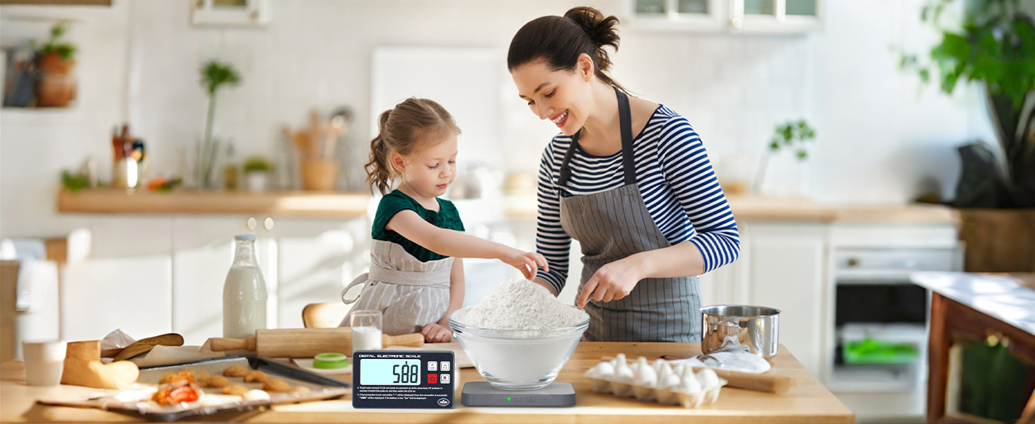 Rechargeable Digital Kitchen Food Scale - Detachable Display Electronic Weight Scale for Bread Making & Coffee Brewing, 304 Stainless Steel Platform, Backlit LCD, Count Mode, Wall-Mount & Tilt Stand
