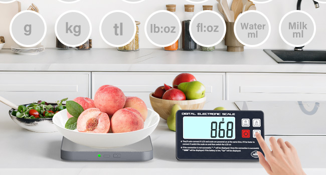 Rechargeable Digital Kitchen Food Scale - Detachable Display Electronic Weight Scale for Bread Making & Coffee Brewing, 304 Stainless Steel Platform, Backlit LCD, Count Mode, Wall-Mount & Tilt Stand