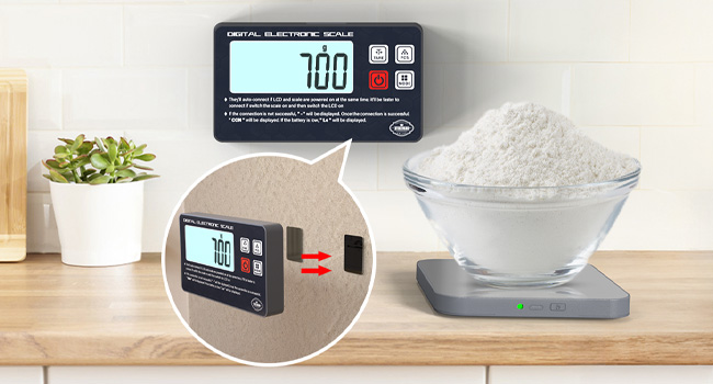 Rechargeable Digital Kitchen Food Scale - Detachable Display Electronic Weight Scale for Bread Making & Coffee Brewing, 304 Stainless Steel Platform, Backlit LCD, Count Mode, Wall-Mount & Tilt Stand