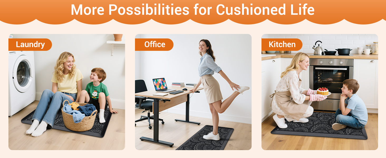 Mattitude Kitchen Mat, 17.3x28in Heavy Duty Ergonomic Comfort Foam Standing Desk Mat, Waterproof Non-Slip Standing Mats and Rugs for Kitchen, Office, Laundry, Black