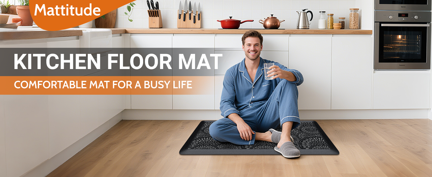 Mattitude Kitchen Mat, 17.3x28in Heavy Duty Ergonomic Comfort Foam Standing Desk Mat, Waterproof Non-Slip Standing Mats and Rugs for Kitchen, Office, Laundry, Black
