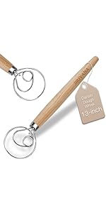 13-Inch Danish Dough Whisk – Wooden Handle with Stainless Steel Single Loop – Bread Whisk for Sourdough, Pizza Dough, Cake Batter and Artisan Bread Baking