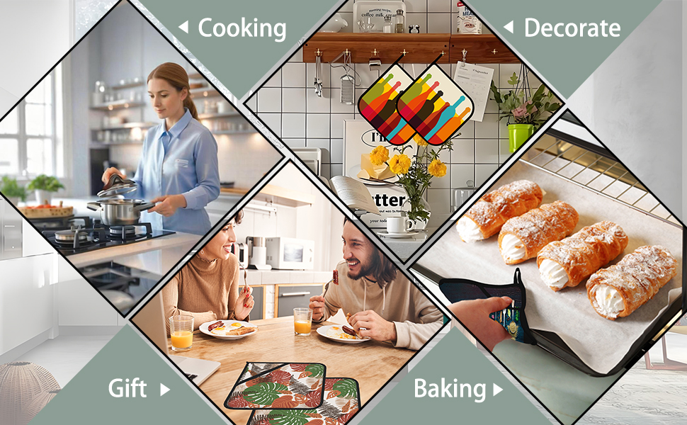 Vintage Floral Pot Holders Set of 2,Kitchen Heat Resistant Potholder for BBQ Cooking Baking,Food Hot Pad for Women Men