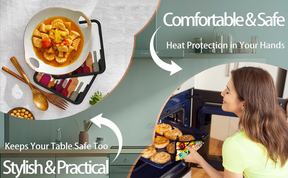 Colorful Spices and Herbs Pot Holders Set of 2,Kitchen Heat Resistant Potholder for Microwave Cooking Baking Oven and BBQ