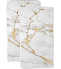 Oven Mitts and Pot Holders White Gold Marble Abstract Silicone Kitchen Accessories Set of 2 Heat Resistant Long Gloves Potholder Non-Slip Grip for Chef Cooking,Baking,Grilling,BBQ