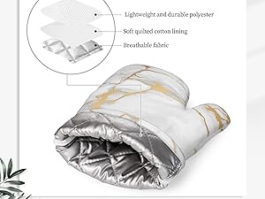 Oven Mitts and Pot Holders White Gold Marble Abstract Silicone Kitchen Accessories Set of 2 Heat Resistant Long Gloves Potholder Non-Slip Grip for Chef Cooking,Baking,Grilling,BBQ